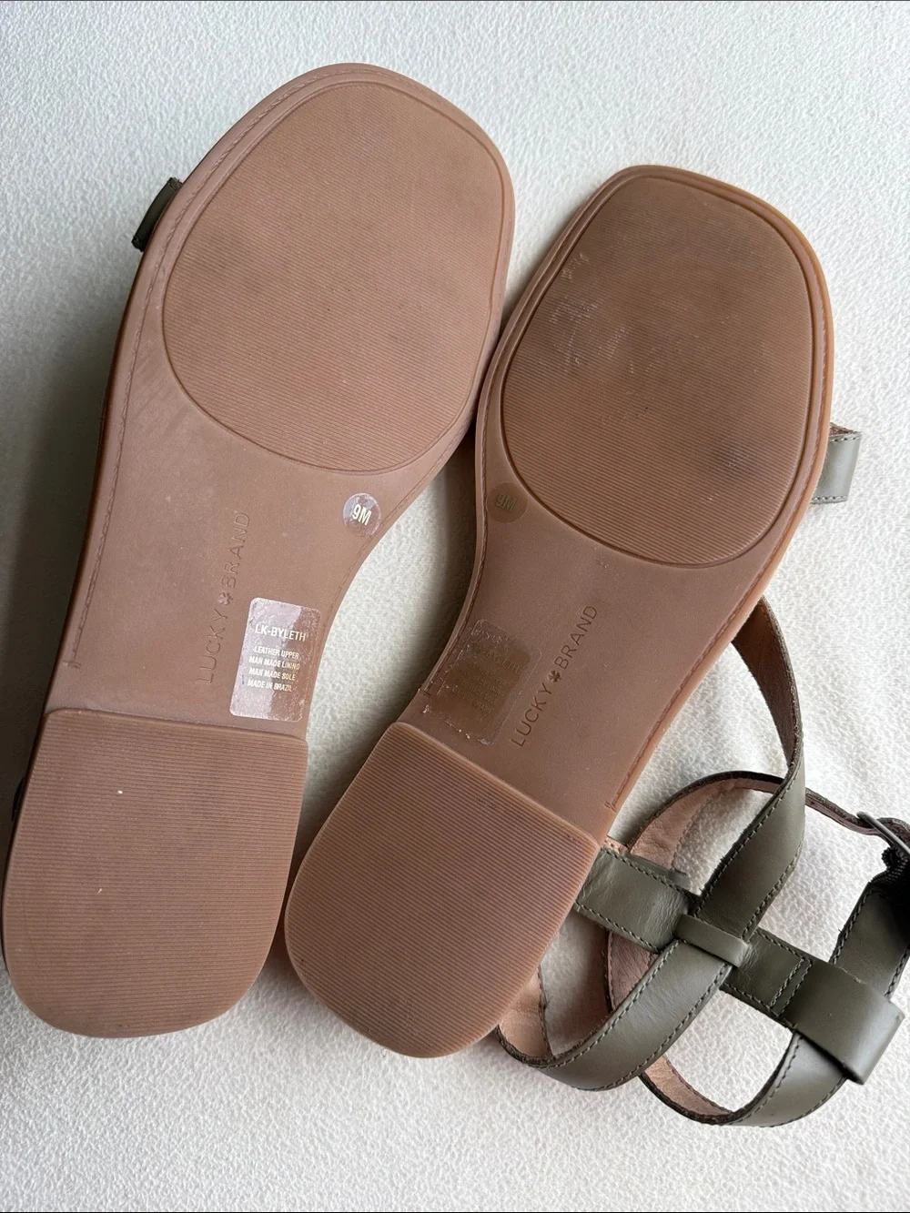 Lucky Brand Women's Olive Green Leather Strappy Sandals, “Byleth, size 9 - Picture 6 of 7